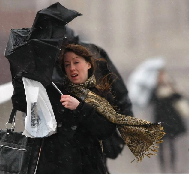 Wind blowing Wind blowing woman's umbrella
